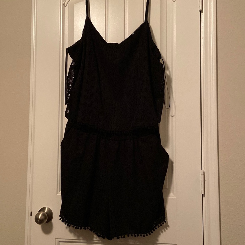 AMERICAN RAG CIE Romper Black Lace Adjustable Straps Short